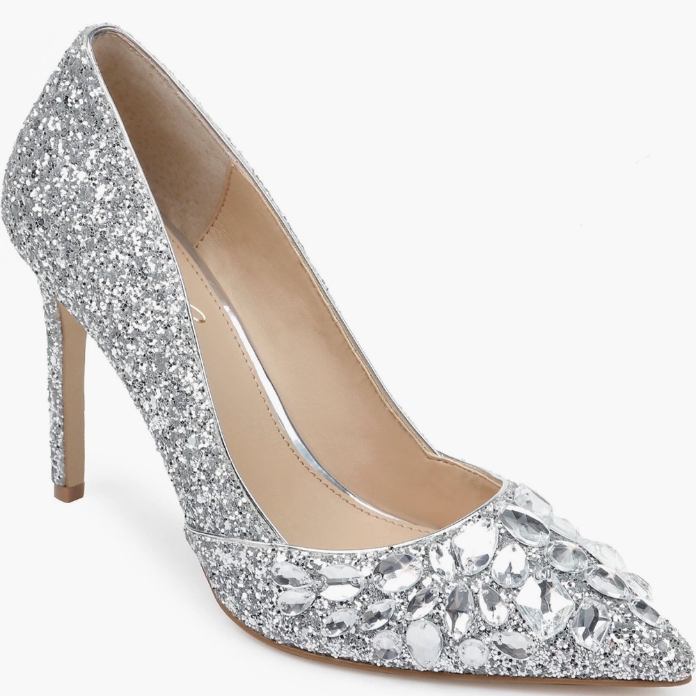 Jewel Badgley Mischka Silver Embellished Heels